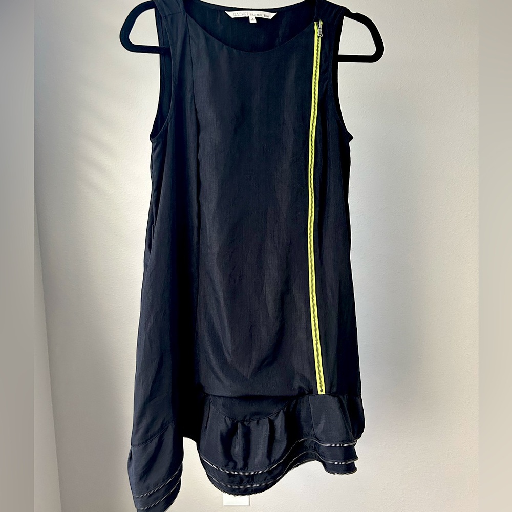 RACHEL RACHEL ROY BLACK
FUTURISTIC A LINE DRESS WITH NEON YELLOW ZIPPER